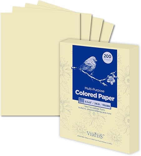 WritePads Veritas Papel de copia a color, papel multiusos, papel de impresora de colores 8.5 x 11 pulgadas, 24 libras 90 GSM, crema, 200 hojas (1