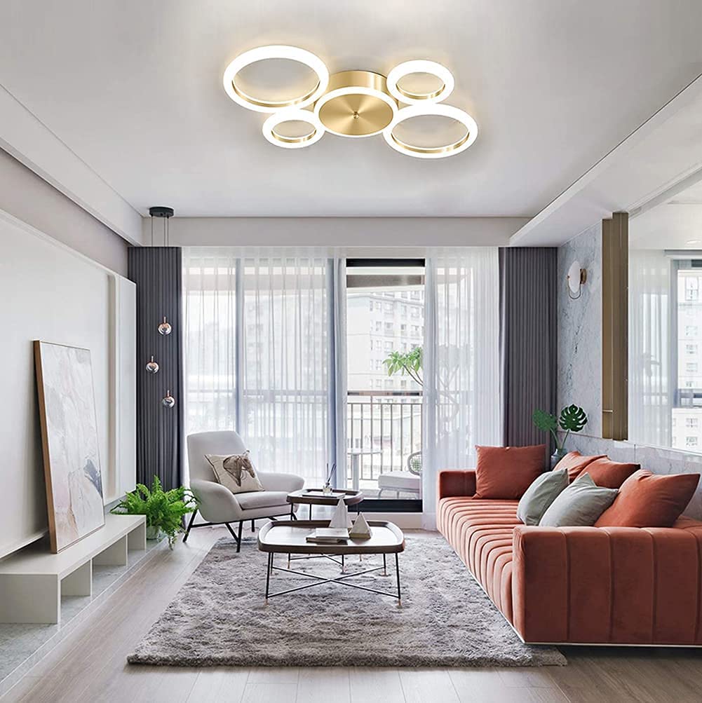 Plafonnier LED Anneaux En Bois Style Rétro – Dimmable Et Variateur De Couleur – Télécommande Incluse – Pour Salon, Chambre, Bureau…