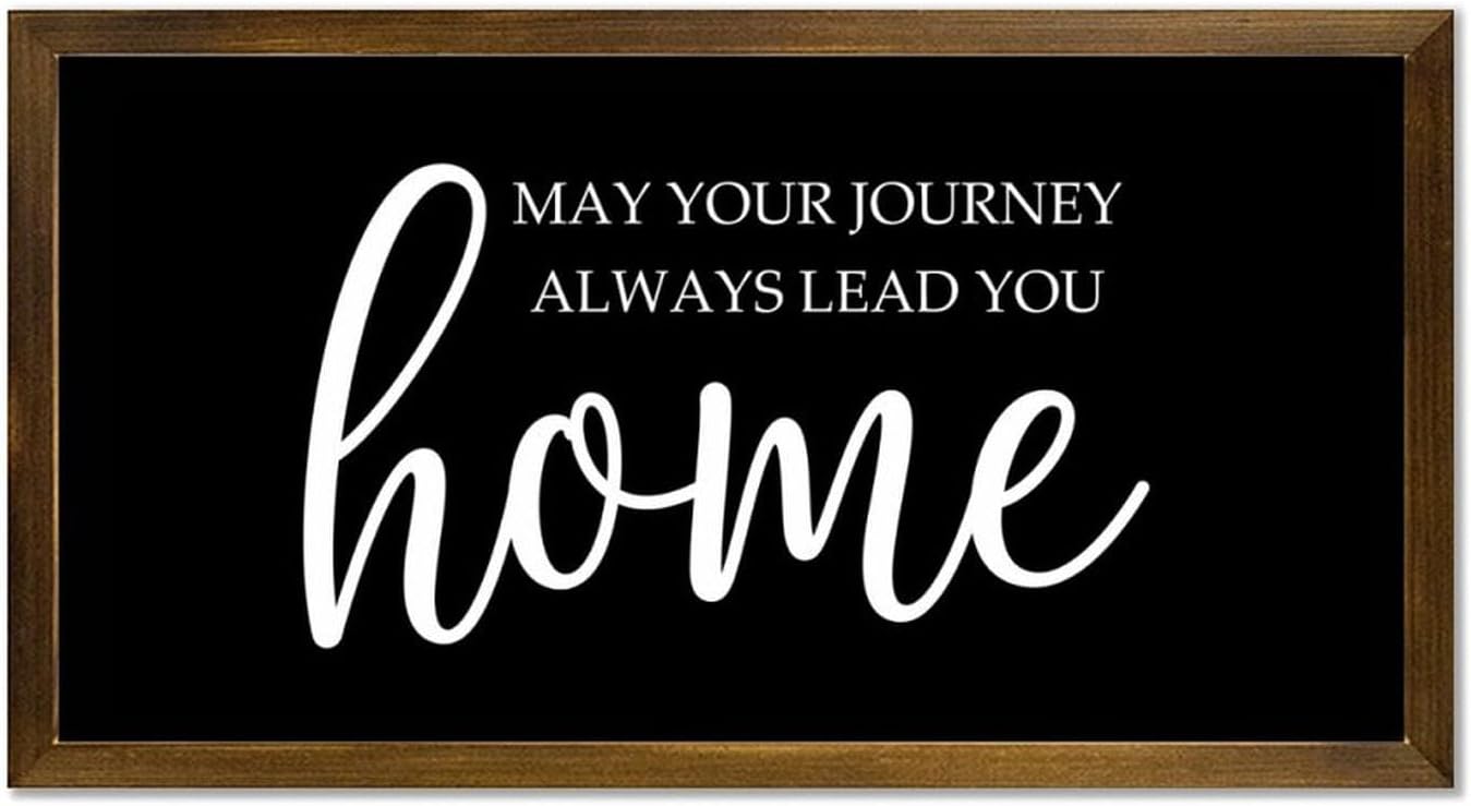 May Your Journey Always Lead You Home Framed Wood Sign Wall Plaque 22x12in Wooden Wall Sign with Quotes,Vintage Family Sign Housewarming Gifts Farmhouse Bedroom Living Room Home Decor