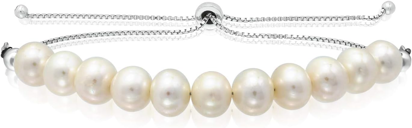 SEA OF ICE 925 Sterling Silver Freshwater Cultured Pearl Adjustable Stretchy Bracelet for Women