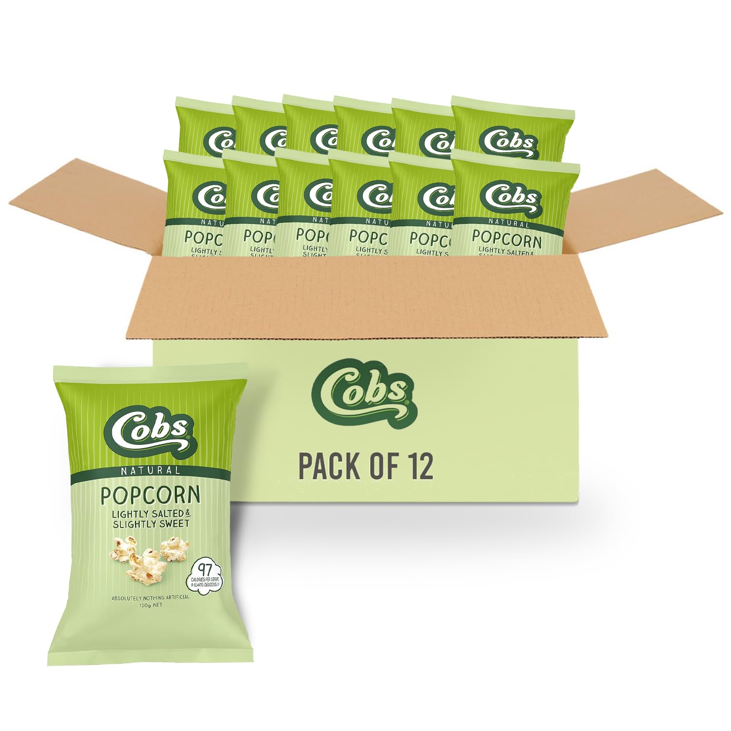 Cobs Natural Lightly Salted and Slightly Sweet Popcorn, 12 x 120 Grams - 120 g (Pack of 12)