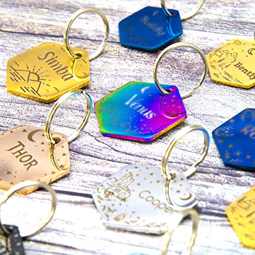 Personalized Dog Tag with 5 Lines of Custom Deep Engraved Durable Stainless Steel Pet ID Name Tag Designer Regular Size Hexagon - Image 4