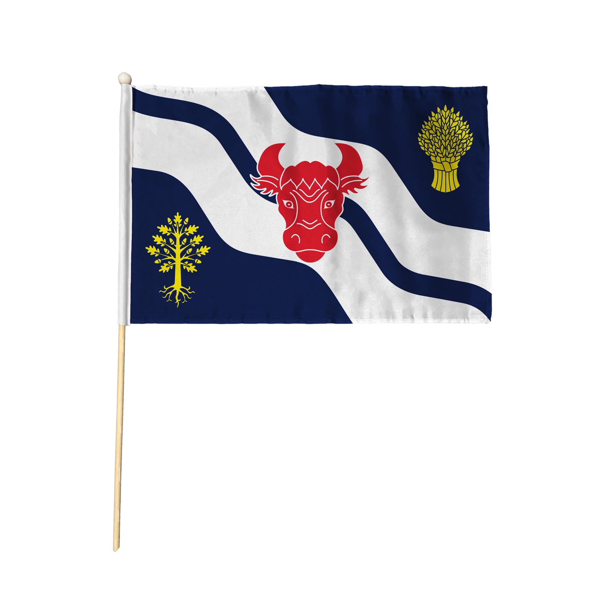 Flagtex Oxfordshire Old Pack of 12 Hand Waving Flag (9x6 Inch) - Premium Wooden Stick Hand Flag 9x6 Inch Natural Wood Pole Oxon Historical County Flag Events Parades