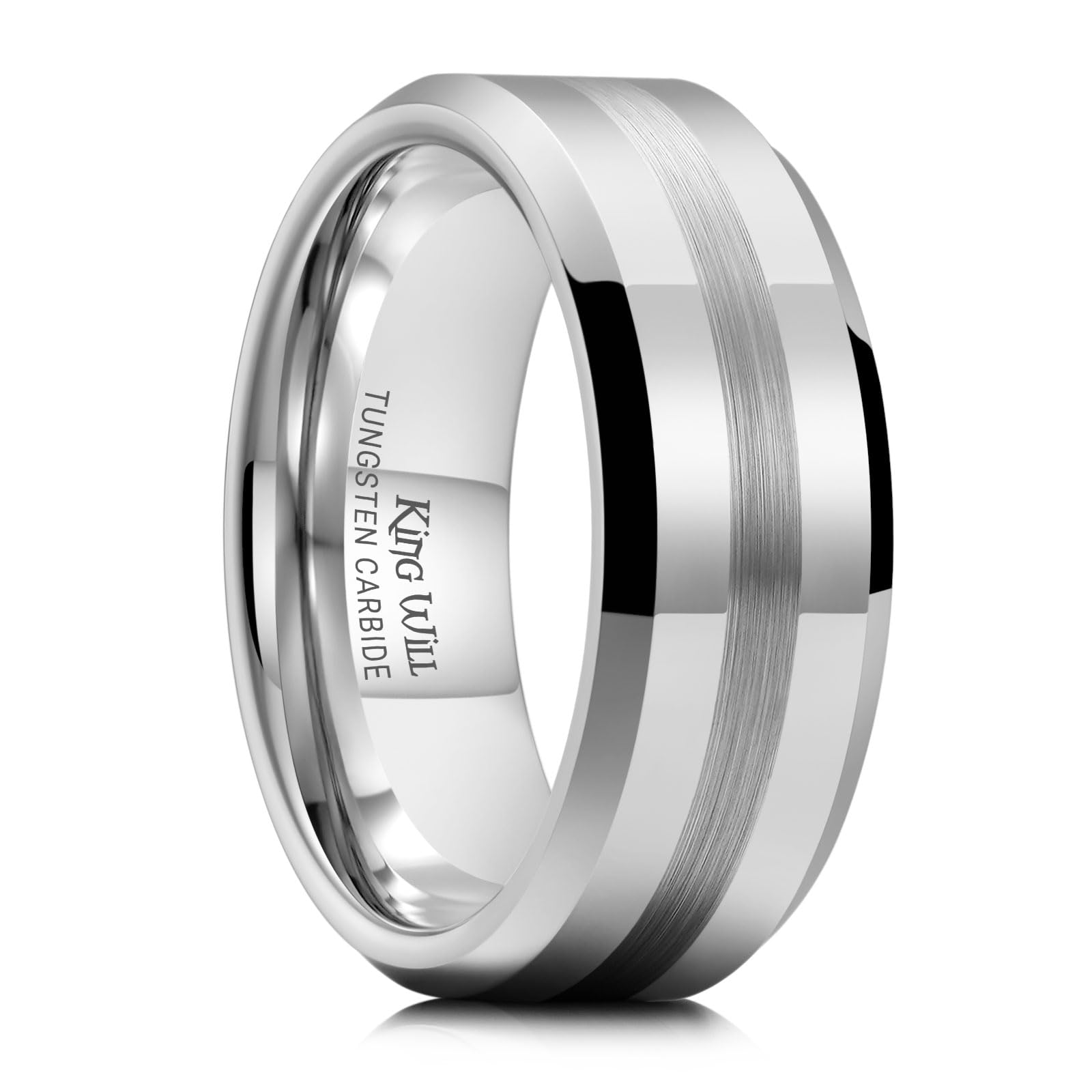 King Will Classic 8mm Tungsten Carbide Ring Black/Silver/Gold Brushed Two Grooved Center Hammered Design Mens Wedding Band for Men