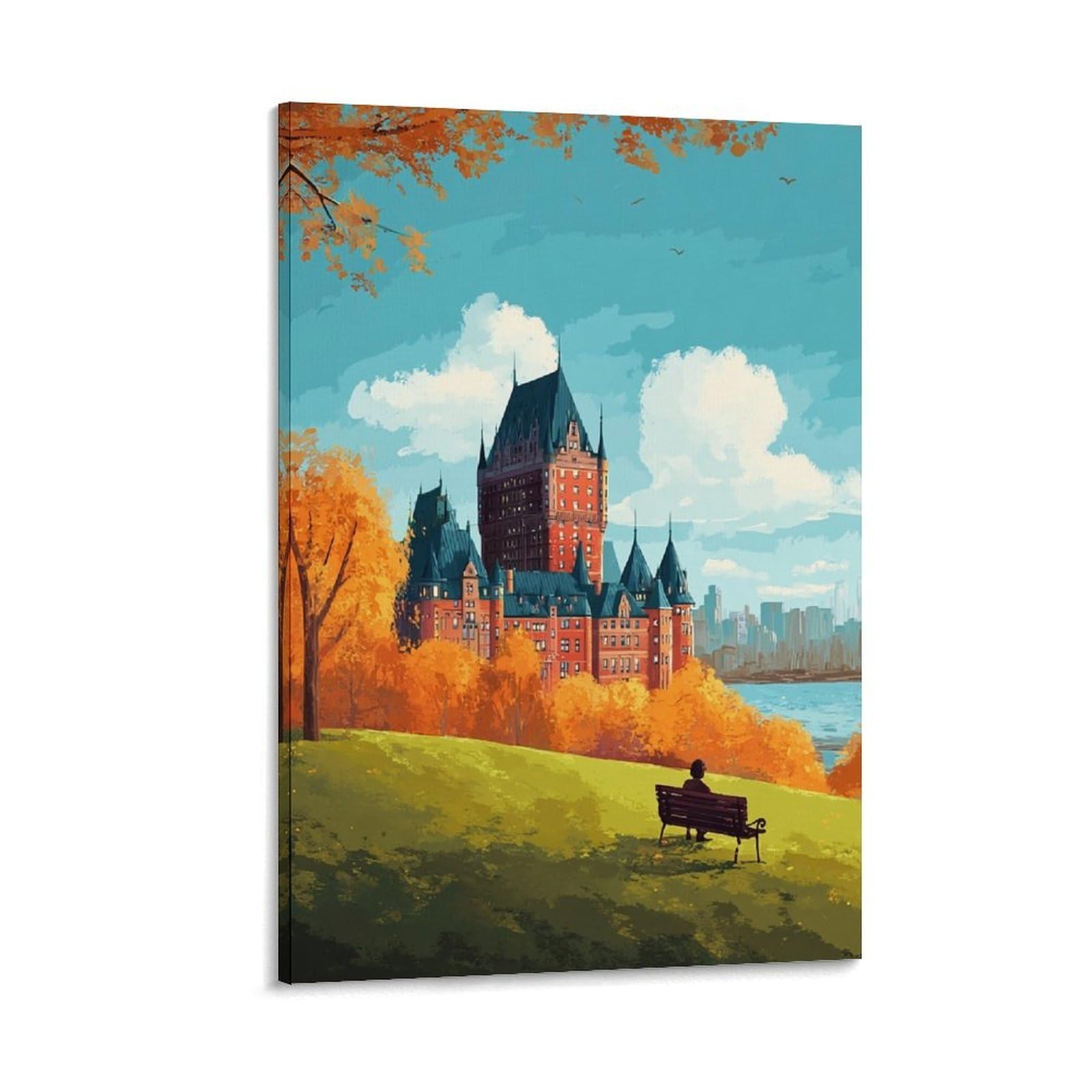 ZBBGGOZ Fairmont Le Château Frontenac Posters 20x30inch(50x75cm) Vintage Watercolor Canvas Art