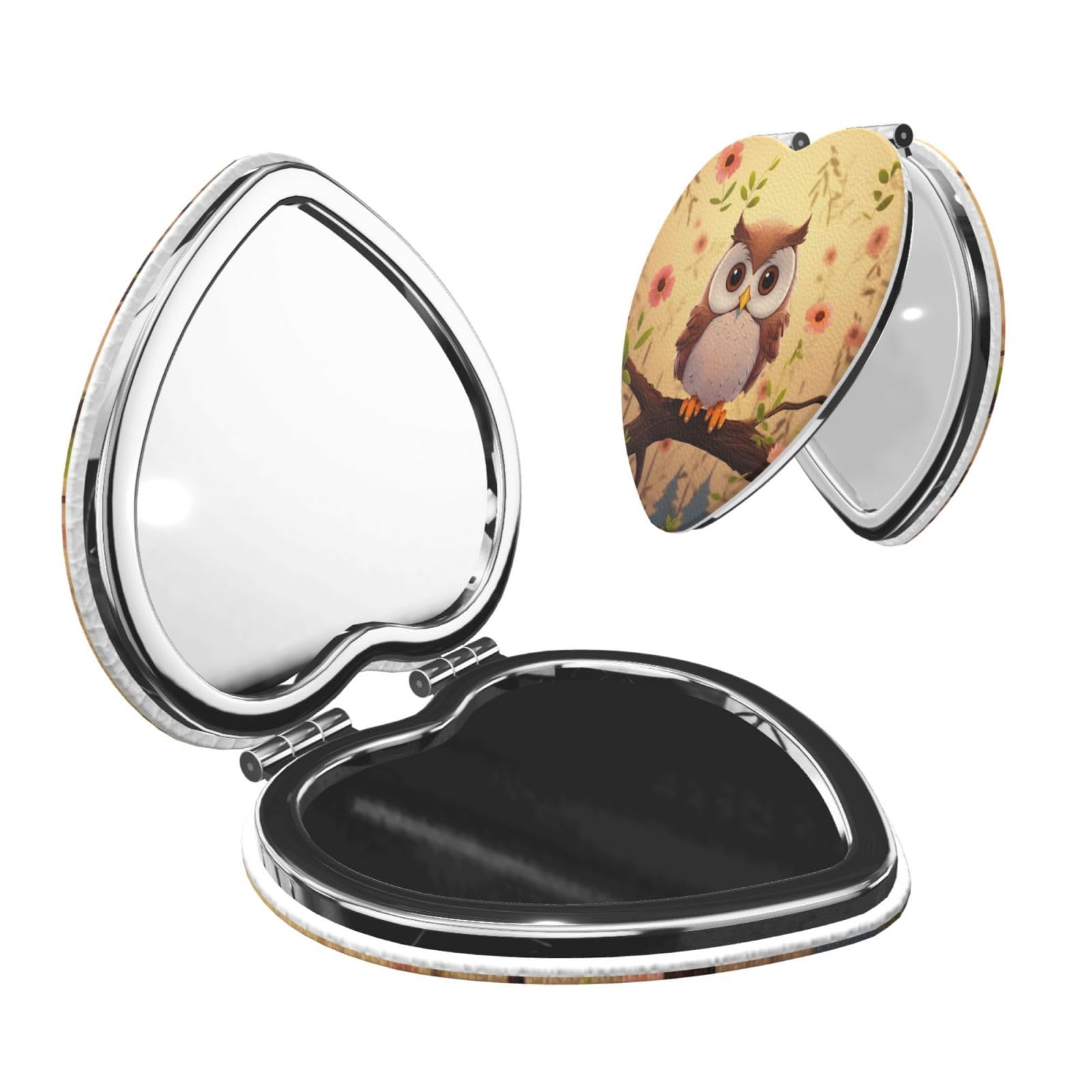 DWVTSLH Cute owl Compact Mirror for Purse, Double-Sided 2X/1X Magnifying Mirror for Women Men, Travel Makeup Mirror for Handbag, Handheld Vanity Mirror for Gift