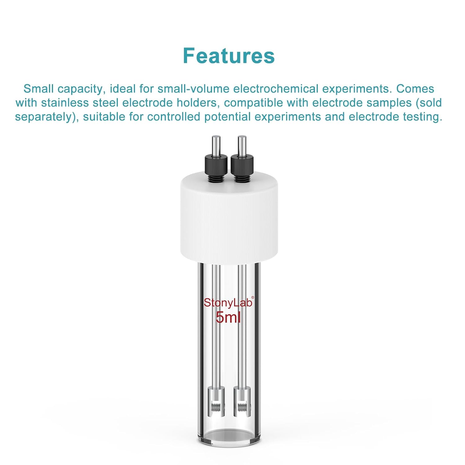 stonylab Sealed Tube Electrolytic Cell, 5-10 ml Flat-Bottom Single-Neck Design for Small-Volume Electrochemical Experiments
