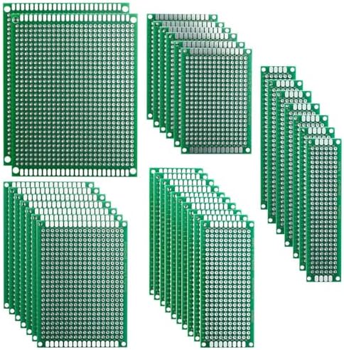 ELEGOO 32 Pcs Double Sided PCB Board Prototype Kit for DIY Soldering with 5 Sizes Compatible with Arduino Kits