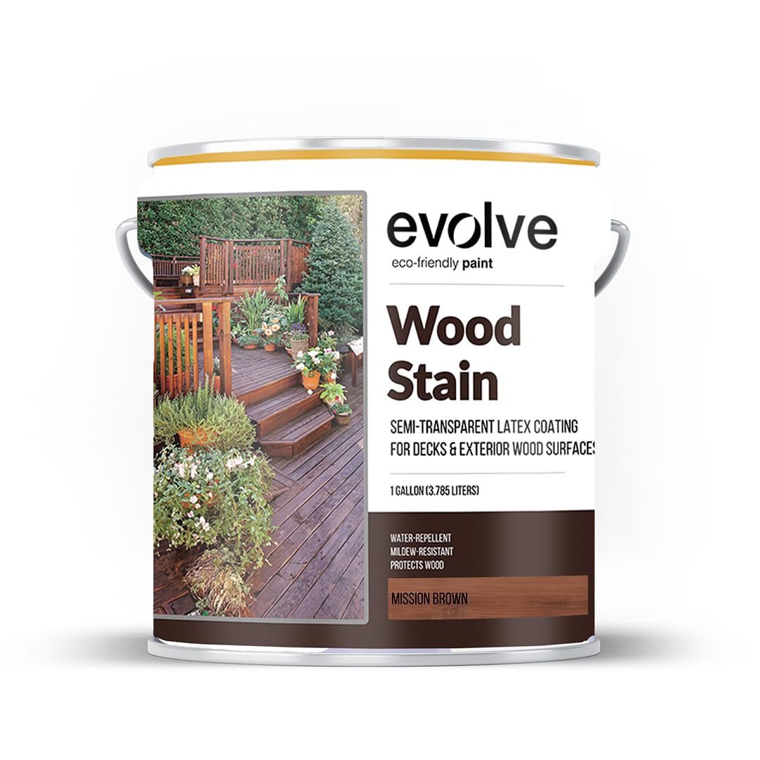 EVOLVEWood Stain: Semi-Transparent, UV Protection, for All Wood Surfaces - 1 Gallon (Mission Brown, 1 Gallon)