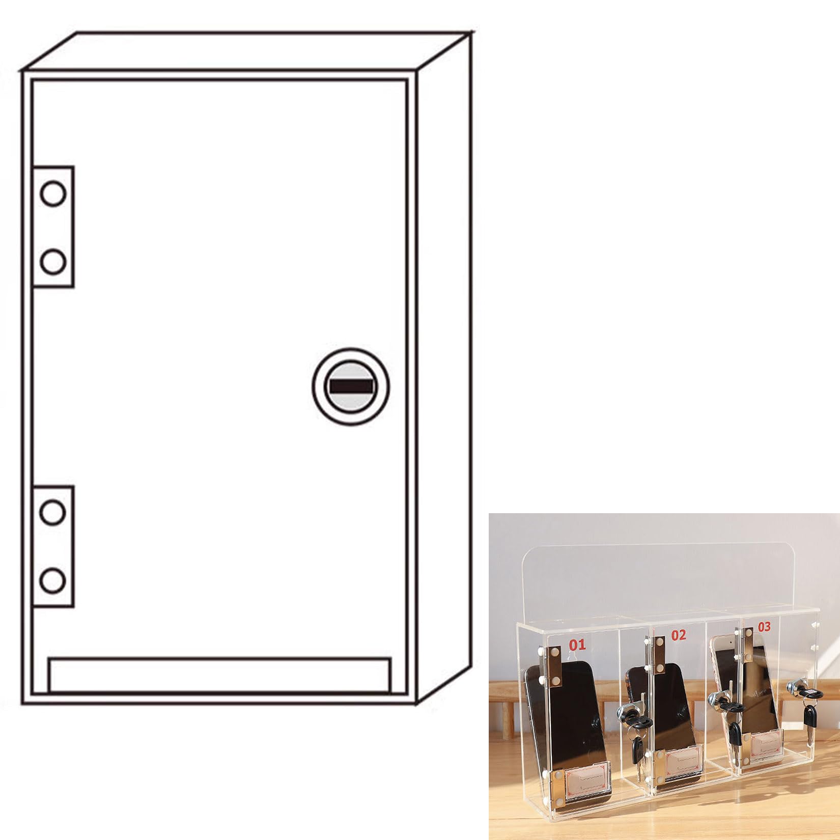 uofgcru Phone Locker Box with Door Locks and Keys Wall-Mounted Cell Phones Storage Cabinet Pocket Storage Locker Box Suitable for classrooms,meeting rooms,workshops,gyms Type B-11.7×7×18.7cm(1 Slot)