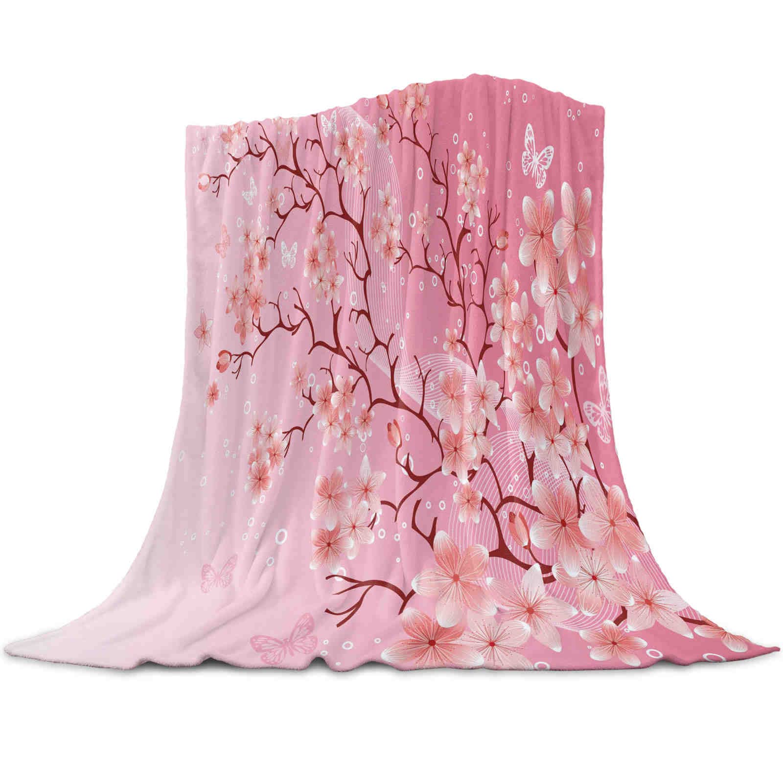 Coperte 3d Fiori di ciliegio Rosa Farfalla Albero Fiore Coperta calda Riposo per ufficio Divano Divano Copripiumino Lenzuolo Copriletto per la casa degli studenti