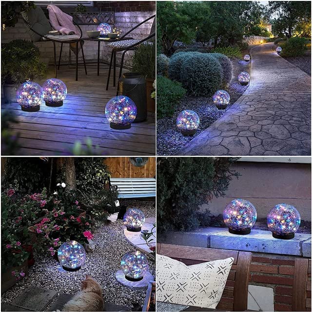 Luces De Bola De Cristal Craquelado, Lámpara De Césped Luces De Jardín Lámpara Solar Decoración Al Aire Libre Bola De Cristal Agrietada Impermeable (Multicolor (2 piezas, 12 cm))