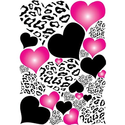 Leopard Print Hearts Wall Decals in Hot Pink Radials and Black Wall Stickers/Decals Cover