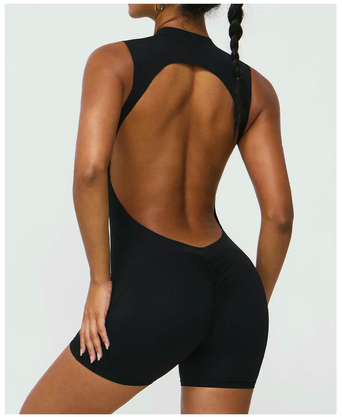 Shapewear Sexy Back V Jumpsuits damski dres zestaw do jogi jednoczęściowy fitness trening kombinezon odzież sportowa zestaw gimnastyczny-czarny-M