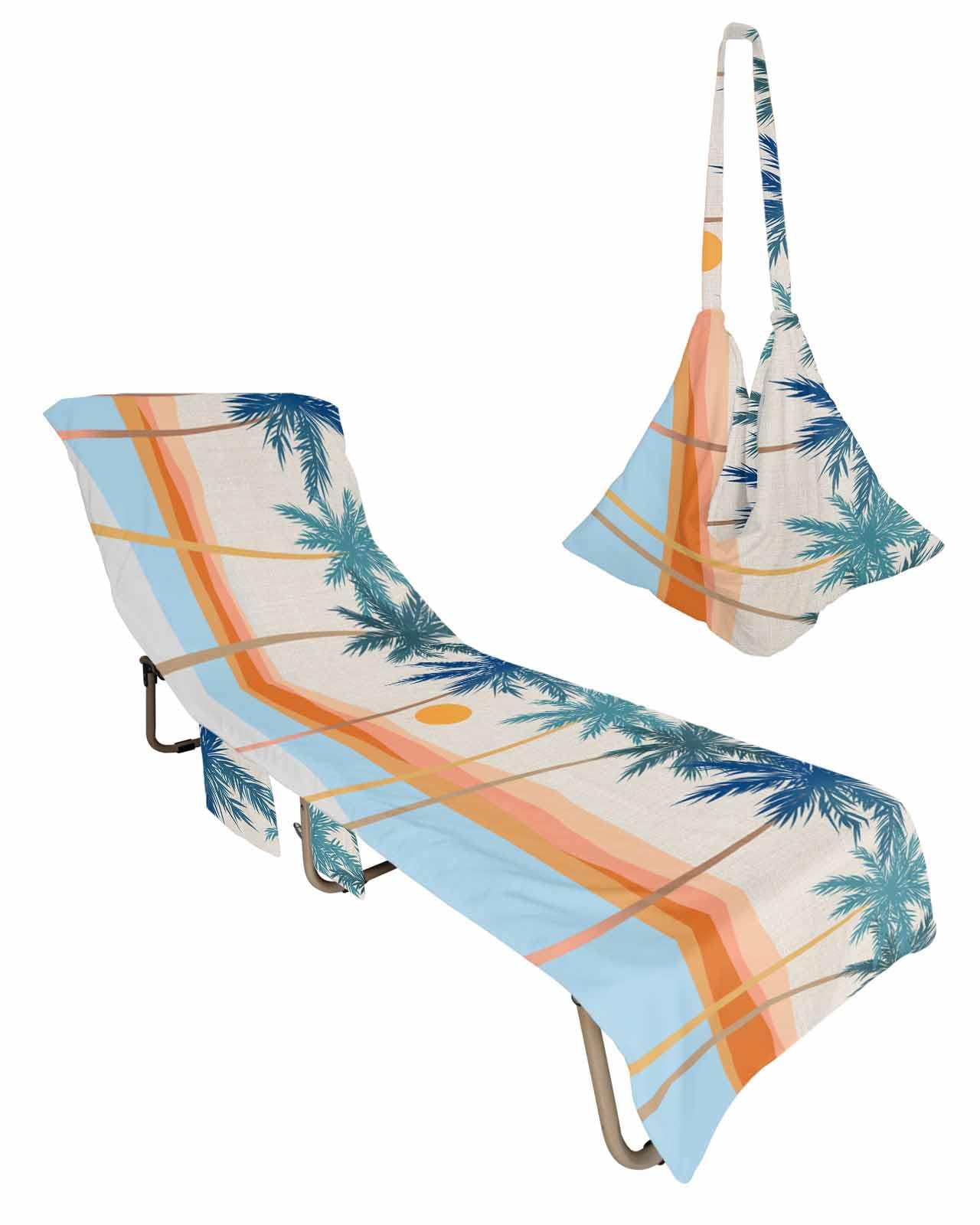 Boho Coconut Tree Beach Lounge Chair Towel Cover, Soft Chaise Lounge Towel with Side Pockets Patio Pool Chairs Cover for Beach/Pool Sunbathing 29x85 Modern Abstract Art Rustic