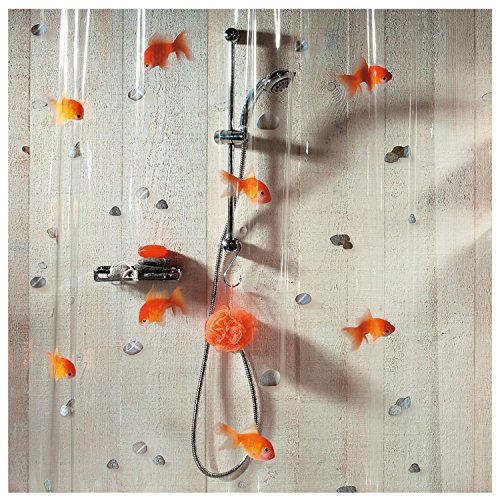Spirella Goldfish - Cortina para Ducha (100% PVC, Transparente, 180 x 200 cm), diseño de Peces