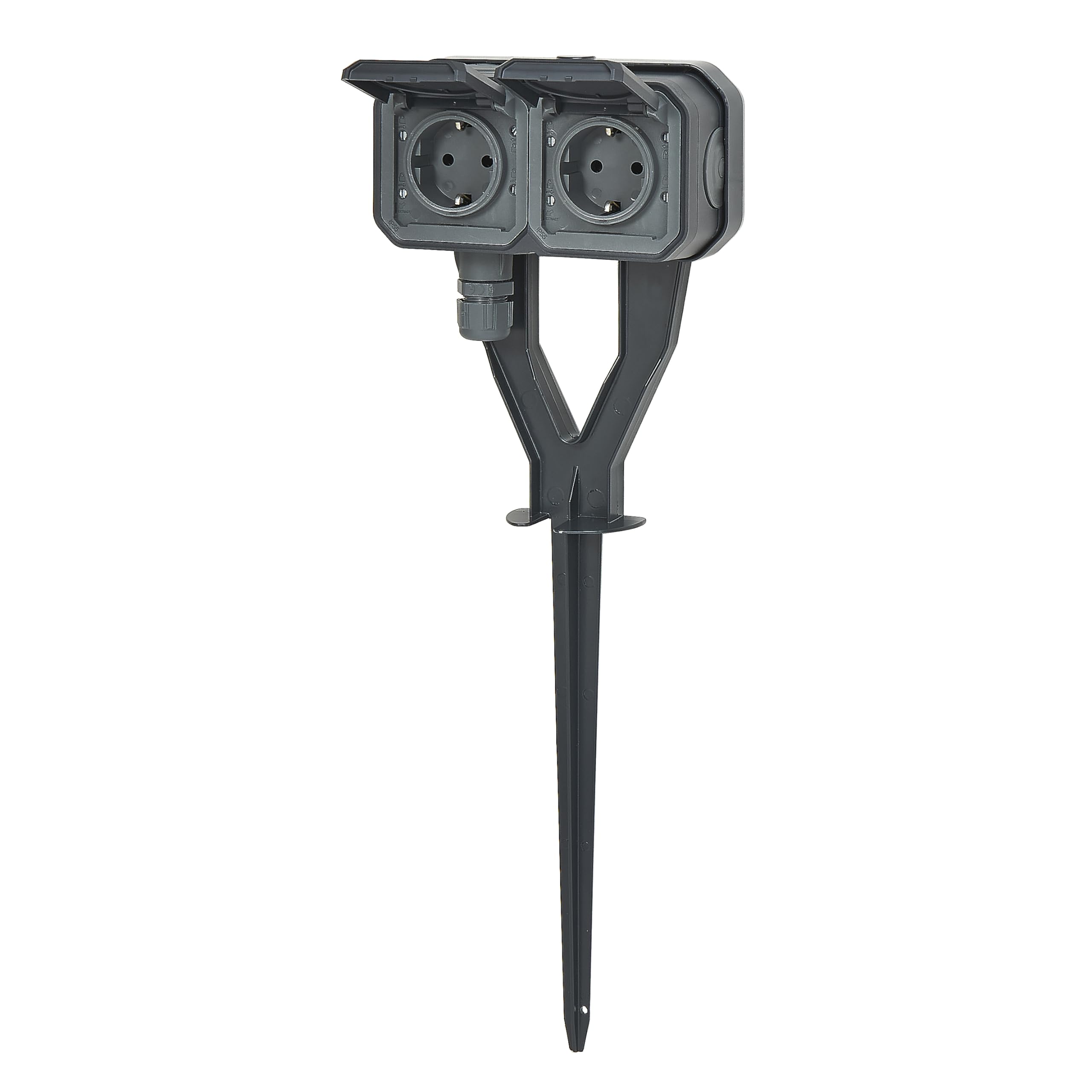 LEGRAND, Plexo New 2-fach Schutzkontakt Steckdose mit Gartenpfahl, Steckklemmen (SL), erhöhter Berührungsschutz, Outdoor-Steckdose, Schuko-Standard, 250V, 16A, IP55, 463mm Höhe, Anthrazit, 069759L