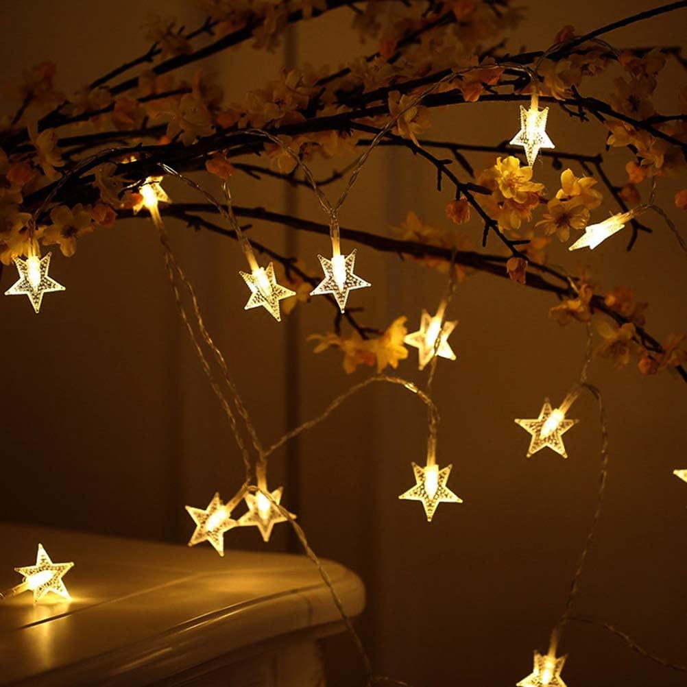 Twinkle Star 40 LED 14 FT Star String Lights Battery Operated, Fairy String Light for Home, Ramadan Party, Christmas, Wedding Party, Garden Decorations, Warm White