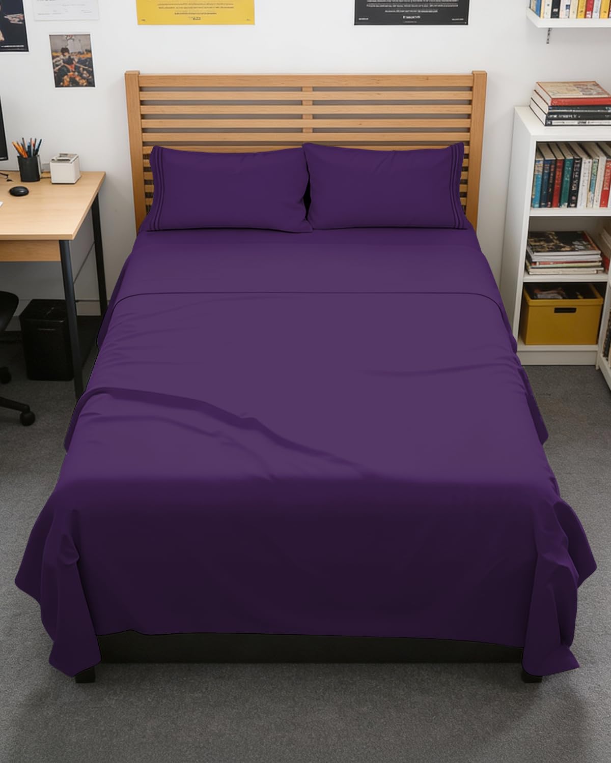 Full XL Sheets - 4 Piece Full XL Sheet Set - Breathable &amp; Cooling - Purple