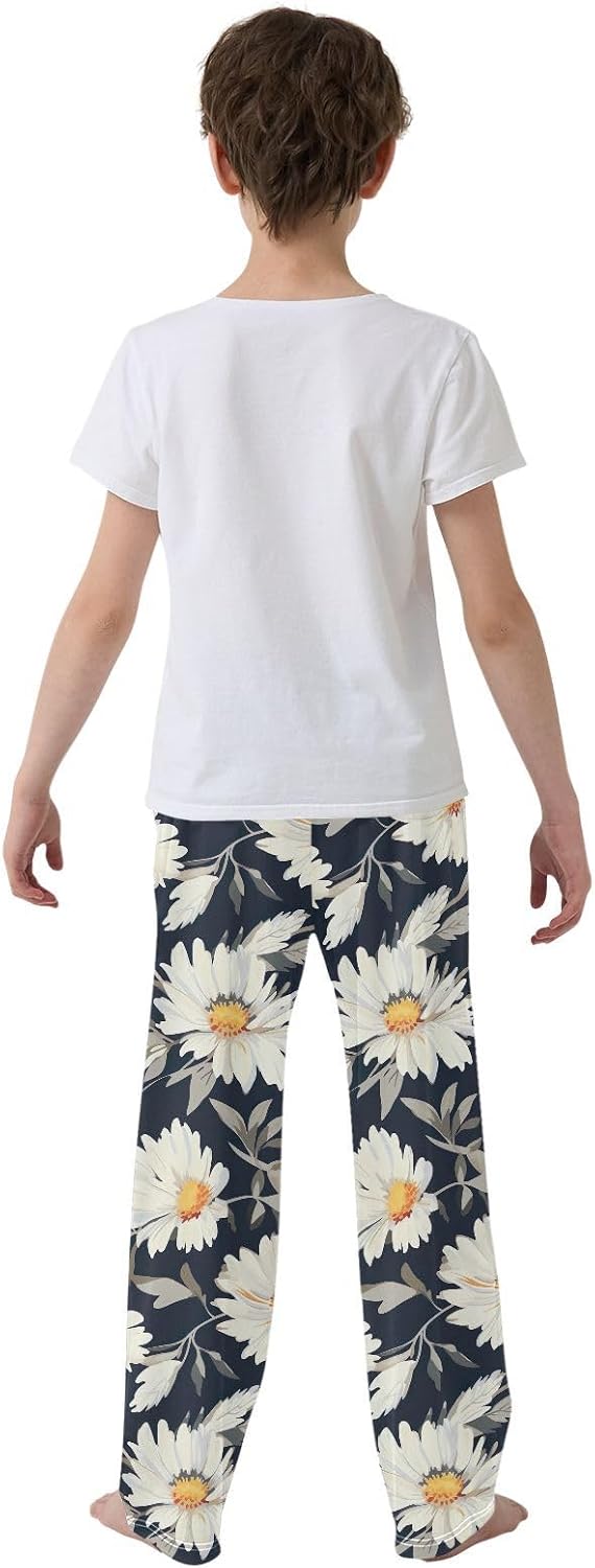 Black Floral Flowers Pajama Lounge Pants Sleepwear Long Pajama Bottoms with Pockets Elastic Waist for Christmas