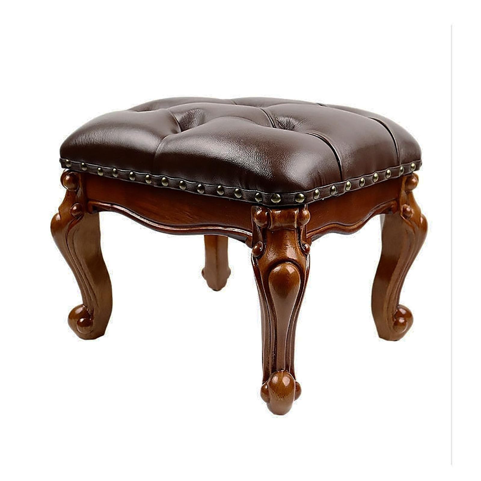 Leather Foot Stool,Vintage Footstools,Wooden Footrest,Upholstered Foot Rest for Living Room,Sofa,Entryway,Solid Wood Stool (Cherry)