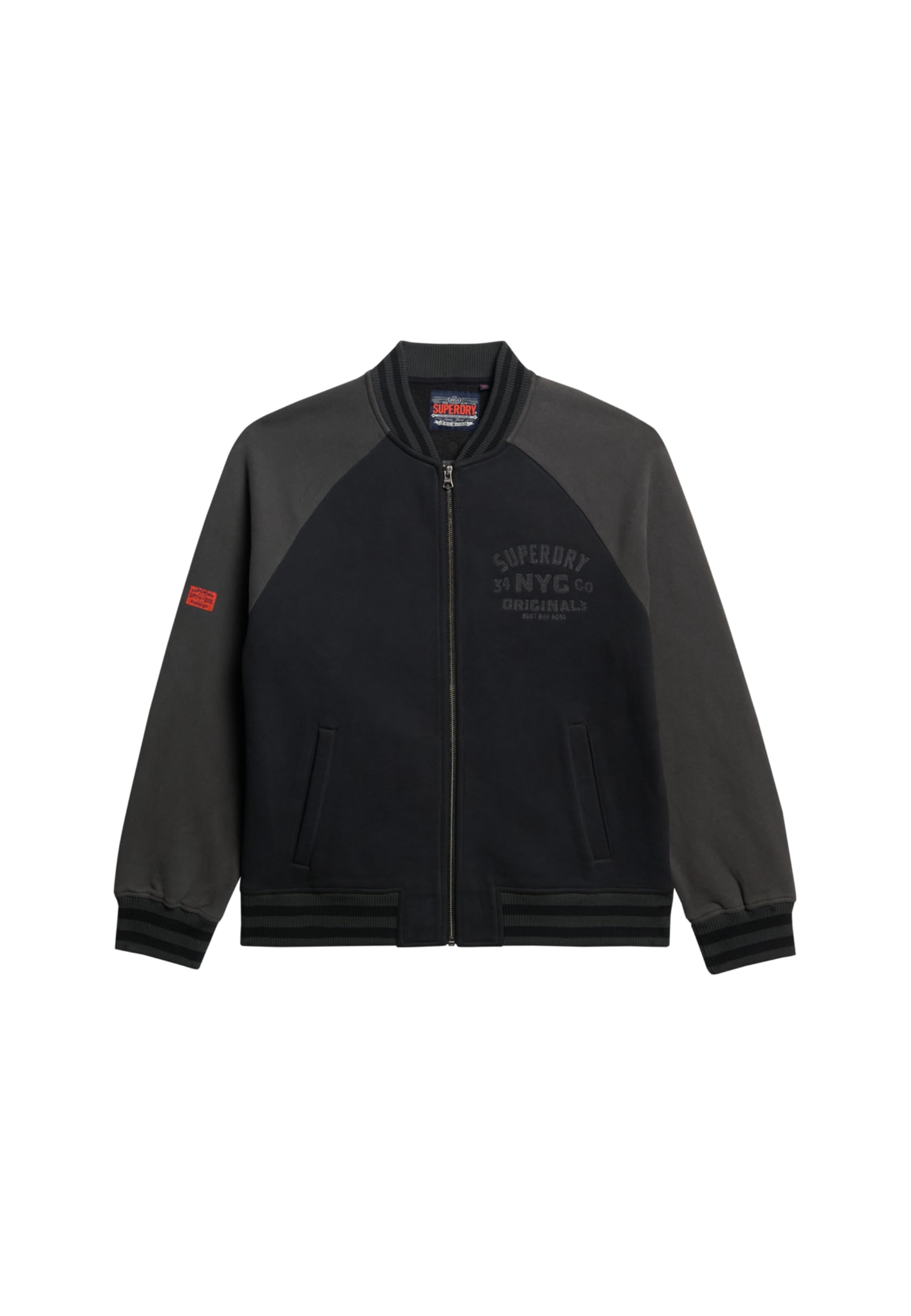 Superdry Men's Black - Dark Grey College Graphic Jersey Bomber Sweatjacket