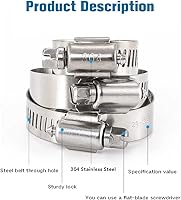 Vista 4 de Abrazadera de manguera, paquete de 25 abrazaderas de manguera de línea de combustible de engranaje helicoidal de acero inoxidable, 0.394-0.630 in