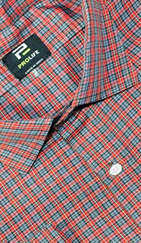 Image of PROLIFE Men's Regular Fit Formal Full Sleeves Shirt (RED-Grey Check)
