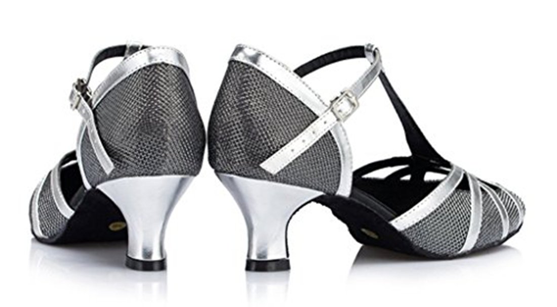 TDA Womens Mid Heel Black PU Leather Salsa Tango Ballroom Latin Party Dance Shoes CM101 9 M US