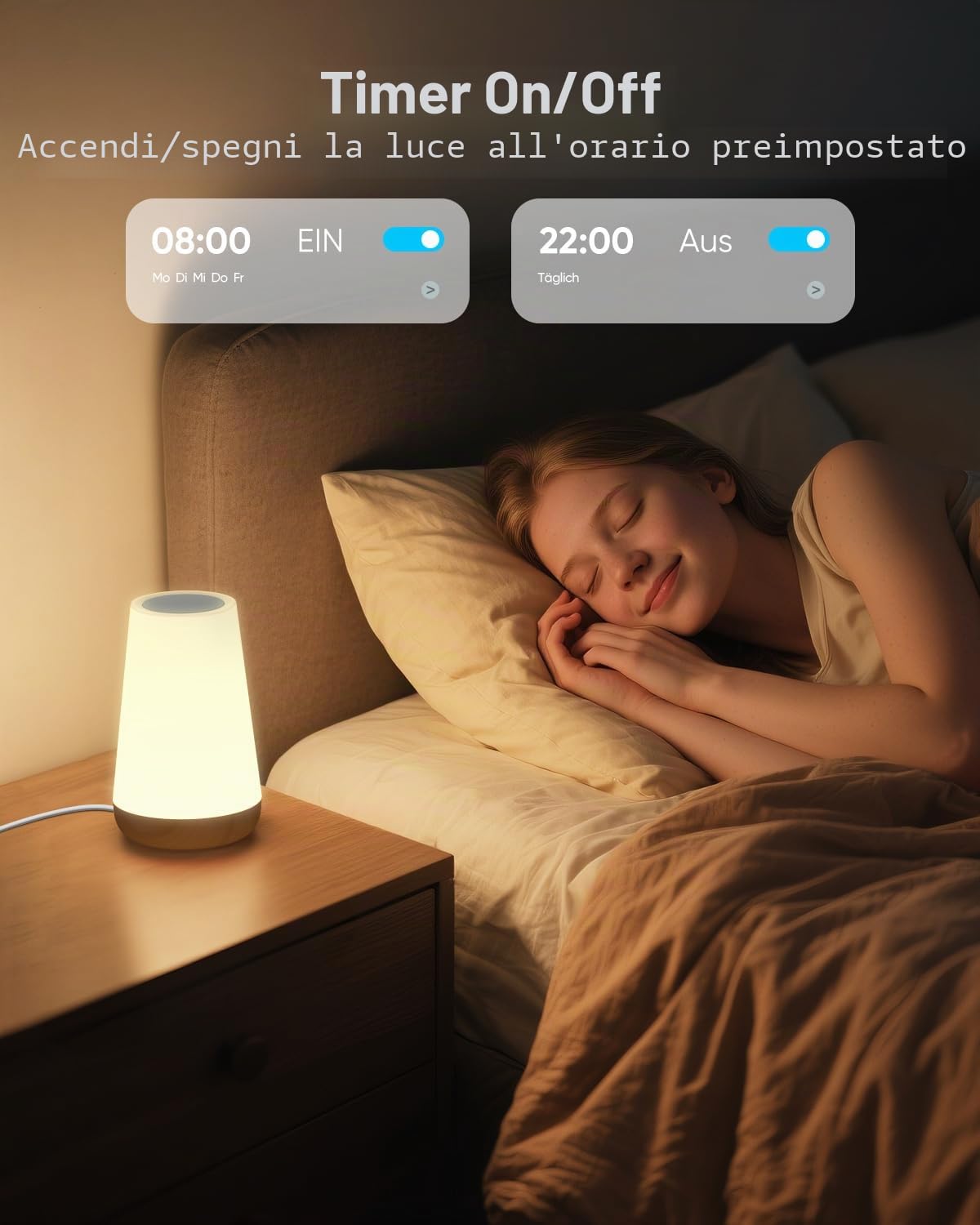 Bonsery Set di 2 lampade da comodino intelligenti, Wi-Fi, LED, dimmerabili, controllo tramite app da Alexa e Google Assistant, 16 milioni di colori RGB e modalità fai da te, luce notturna touch con
