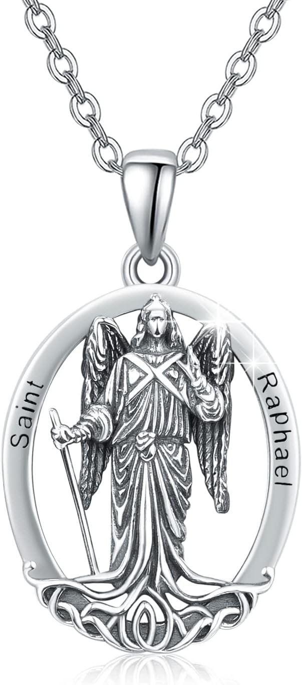 Crucifix/Saint Michael/Saint Raphael/St Christopher/Saint Jude/Virgin Mary Necklace 925 Silver Patron Pendant Religious Jewellery Catholic Medal Protection Amulet for Men Women