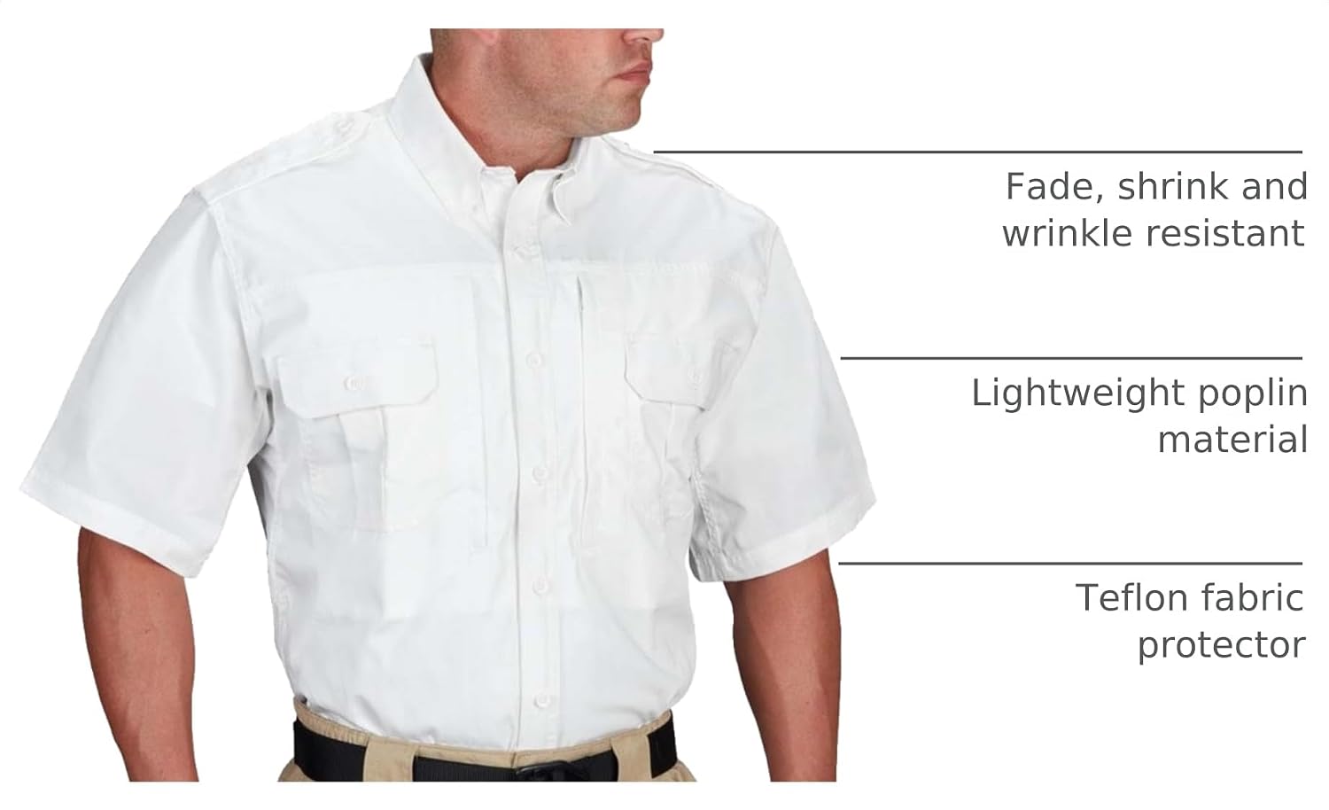 Propper Men's Short Sleeve Tactical Shirt Poplin, White