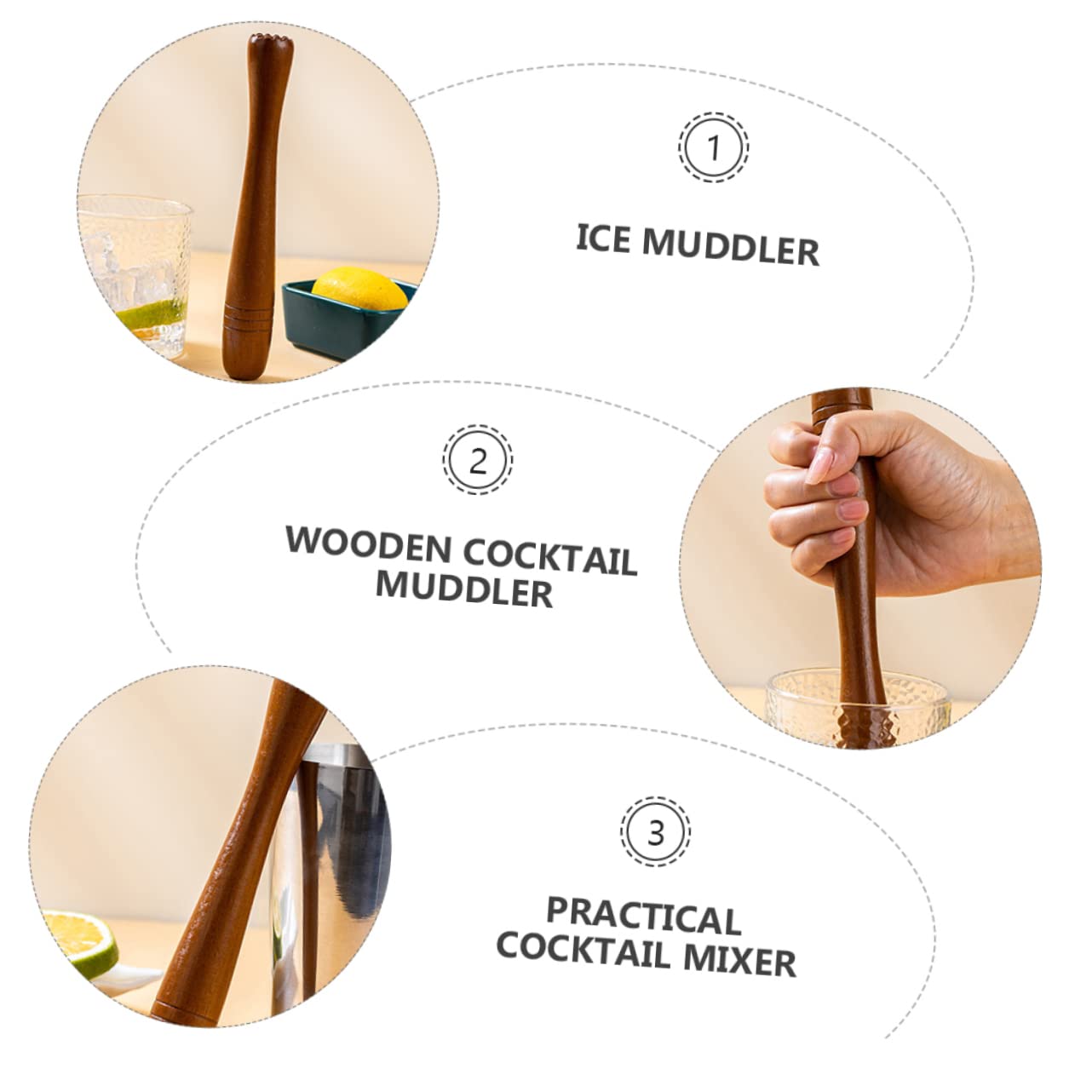 CIYODO 1pc Wooden Muddler for Drinks Drink Stirrers Ice Bar Making Tool Cocktail Muddler Pc Muttler for