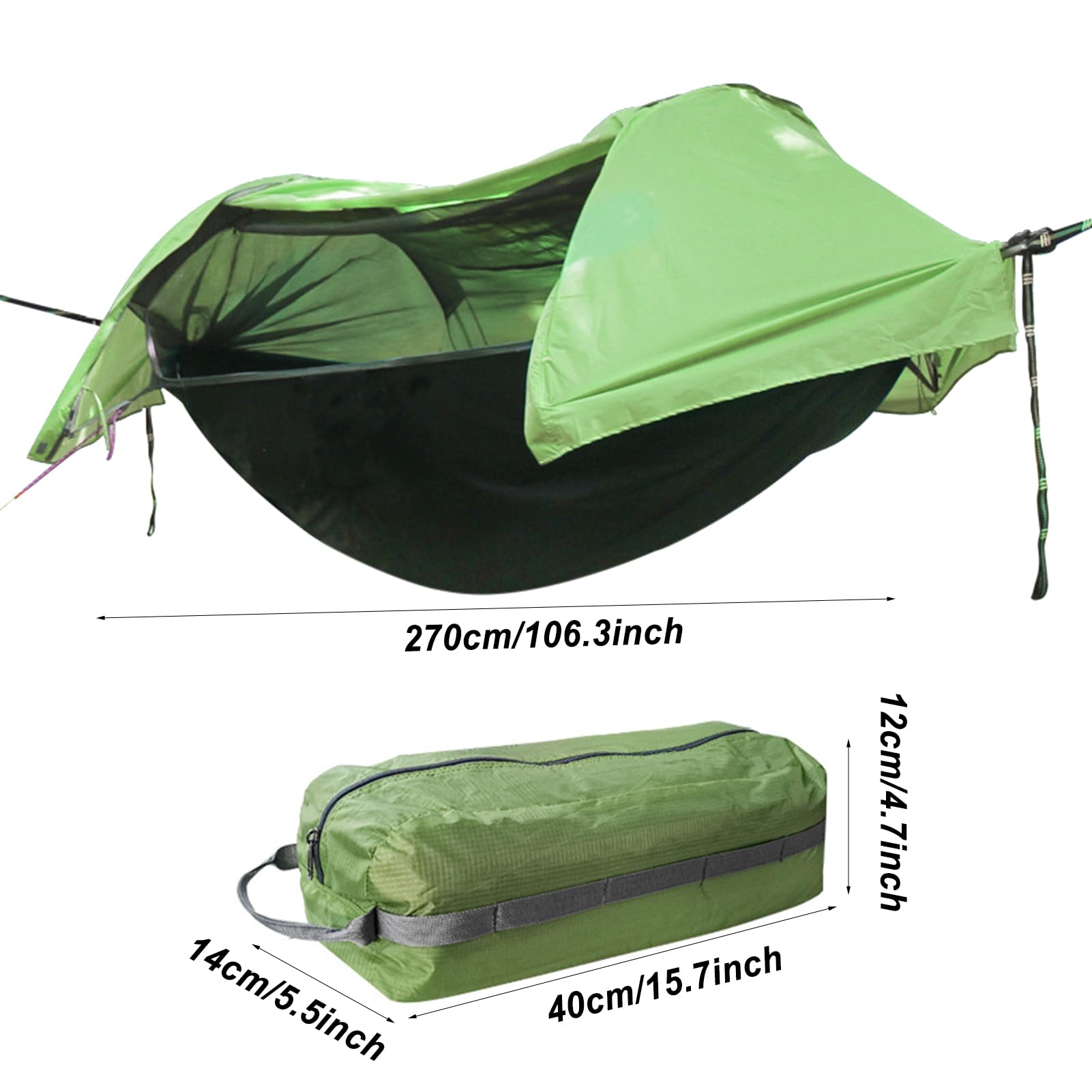 Amaca Da Campeggio, Tenda Amaca con Zanzariera Integrata Allungabile | 106x55 Pollici Tela Resistente Portata 200kg Impermeabile Anti UV Facile Installazione Alberi Cinghie