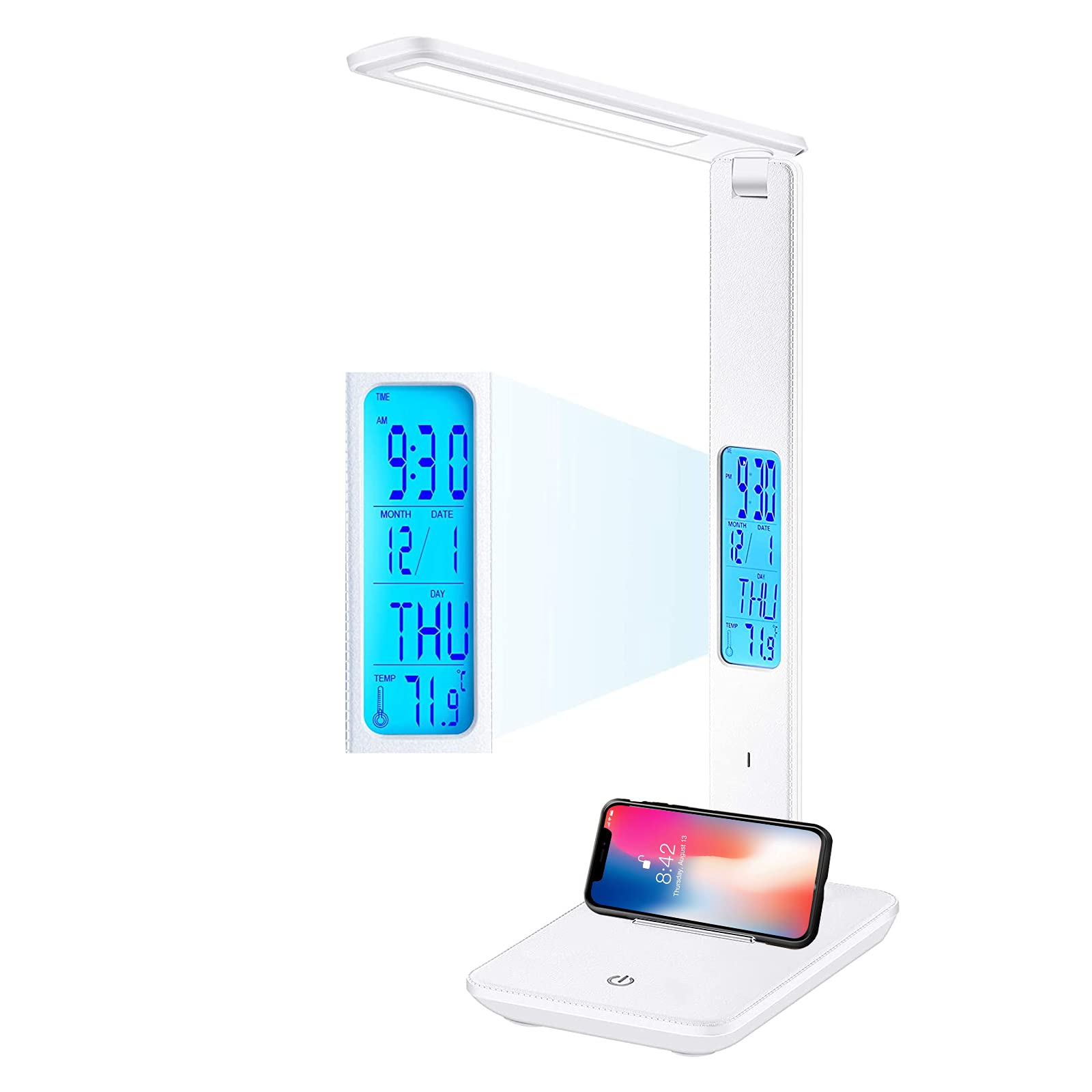 Schreibtischlampe LED,LAOPAO 1200mAh Wiederaufladbar Touch Control Tischlampe mit 3 Farb und 3 Helligkeitsstufen,Zeit, Temperatur, Uhr, Memory-Funktion für Lesen, Büro und Kinderzimmer