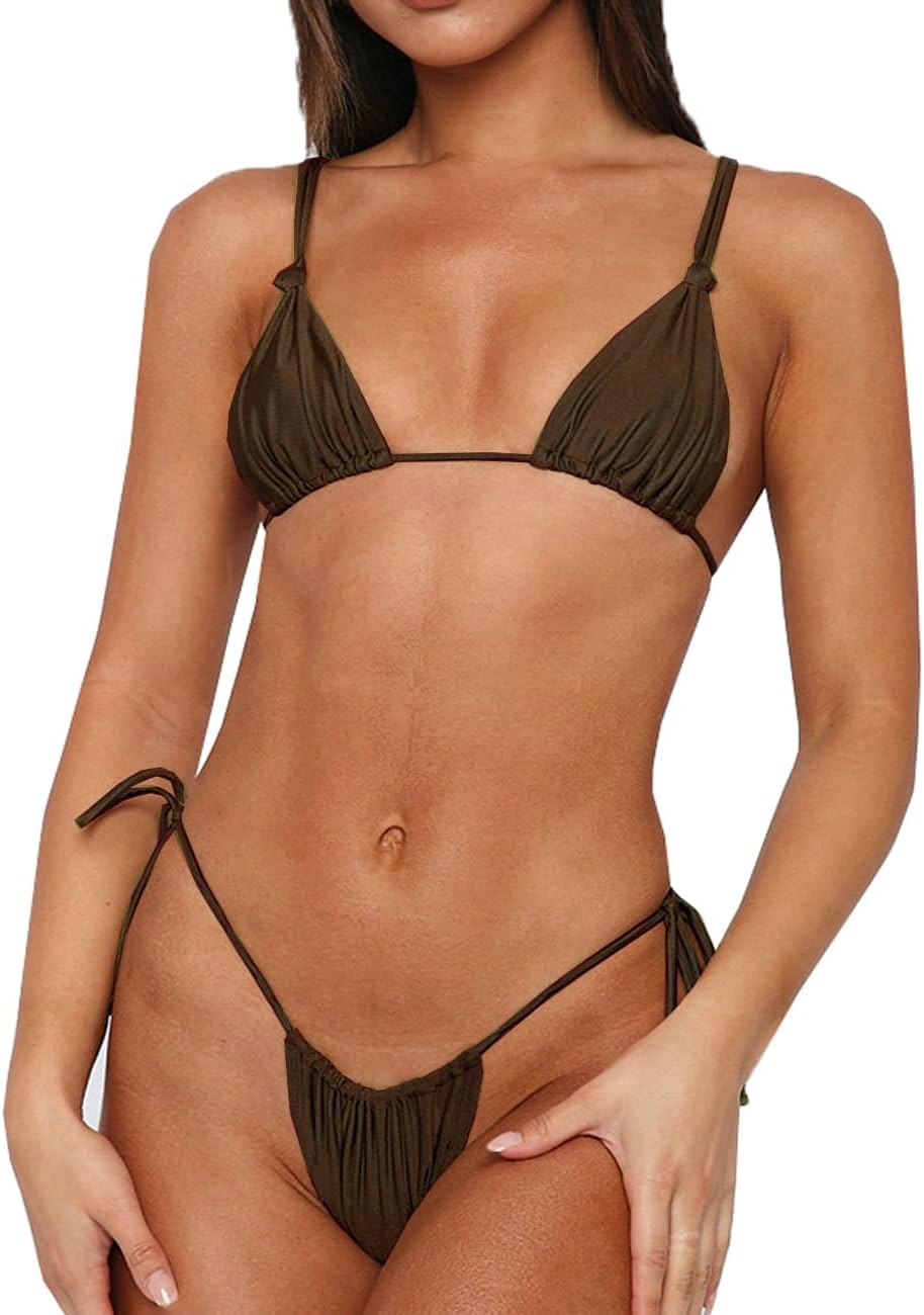 Womens Sexy Bikini Set Thong Hater String Cheeky Two Piece Swimsuits Double Shoulder Straps Swimwear Adjustable