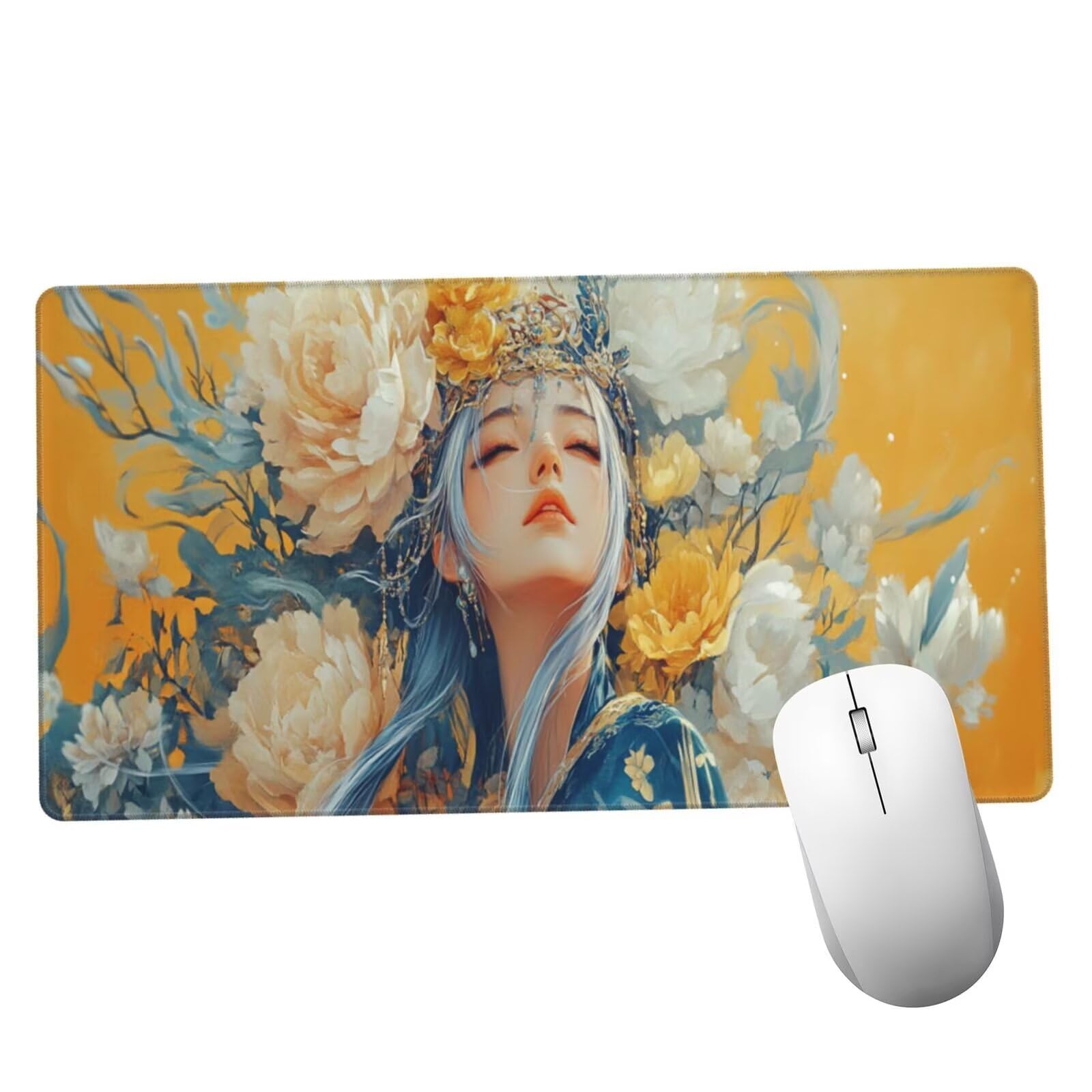 Żółta podkładka pod mysz XXL Beauty mata na biurko 1600 x 800 x 3 mm zmywalna podkładka do gier na laptopa, z antypoślizgową gumową podstawą do gier, PC, pracowników biurowych Y791