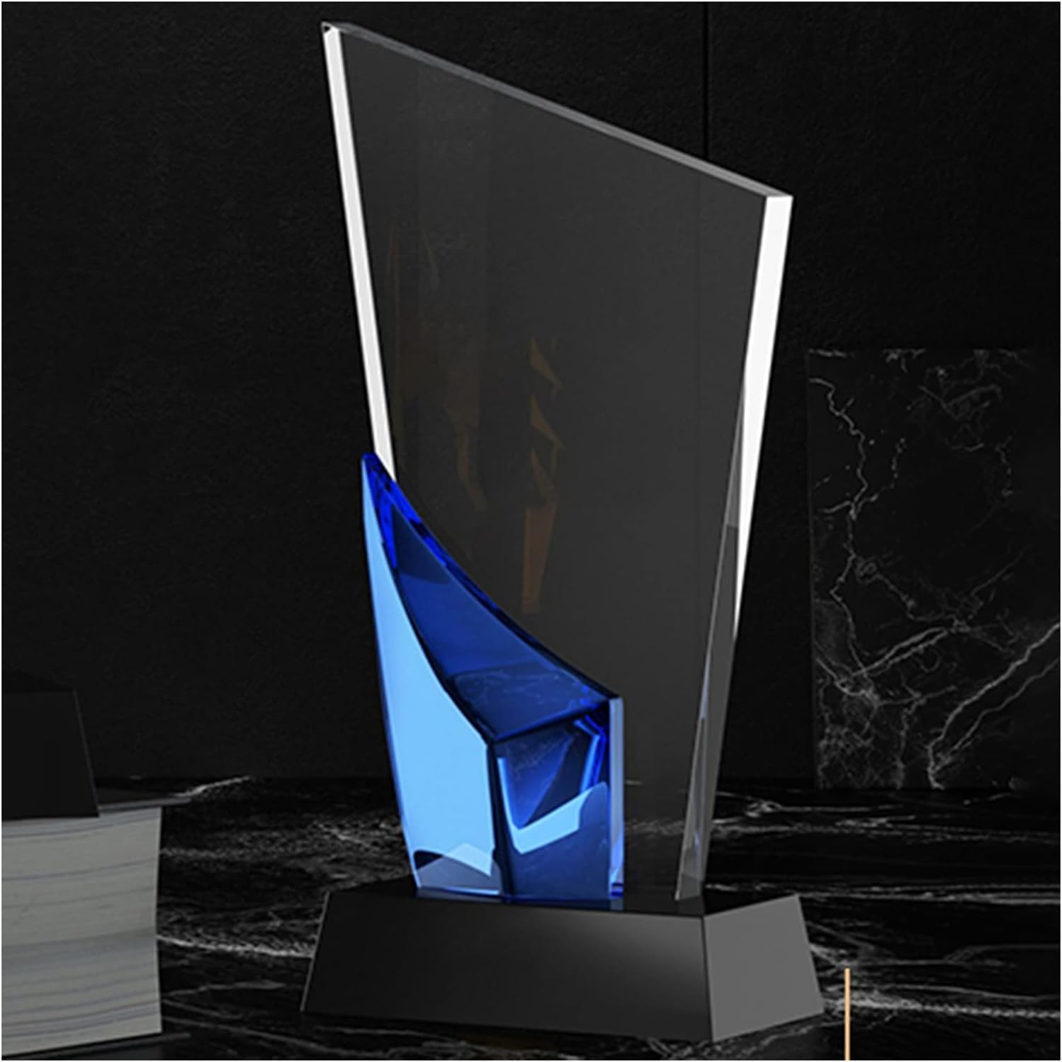 Glass Crystal Award Trophy,Gold Trophies, Personalized Achievement Trophy With Presentation Case & Free Engraving For Competition Parties (Color : Blue, Size : 11.5x25cm)