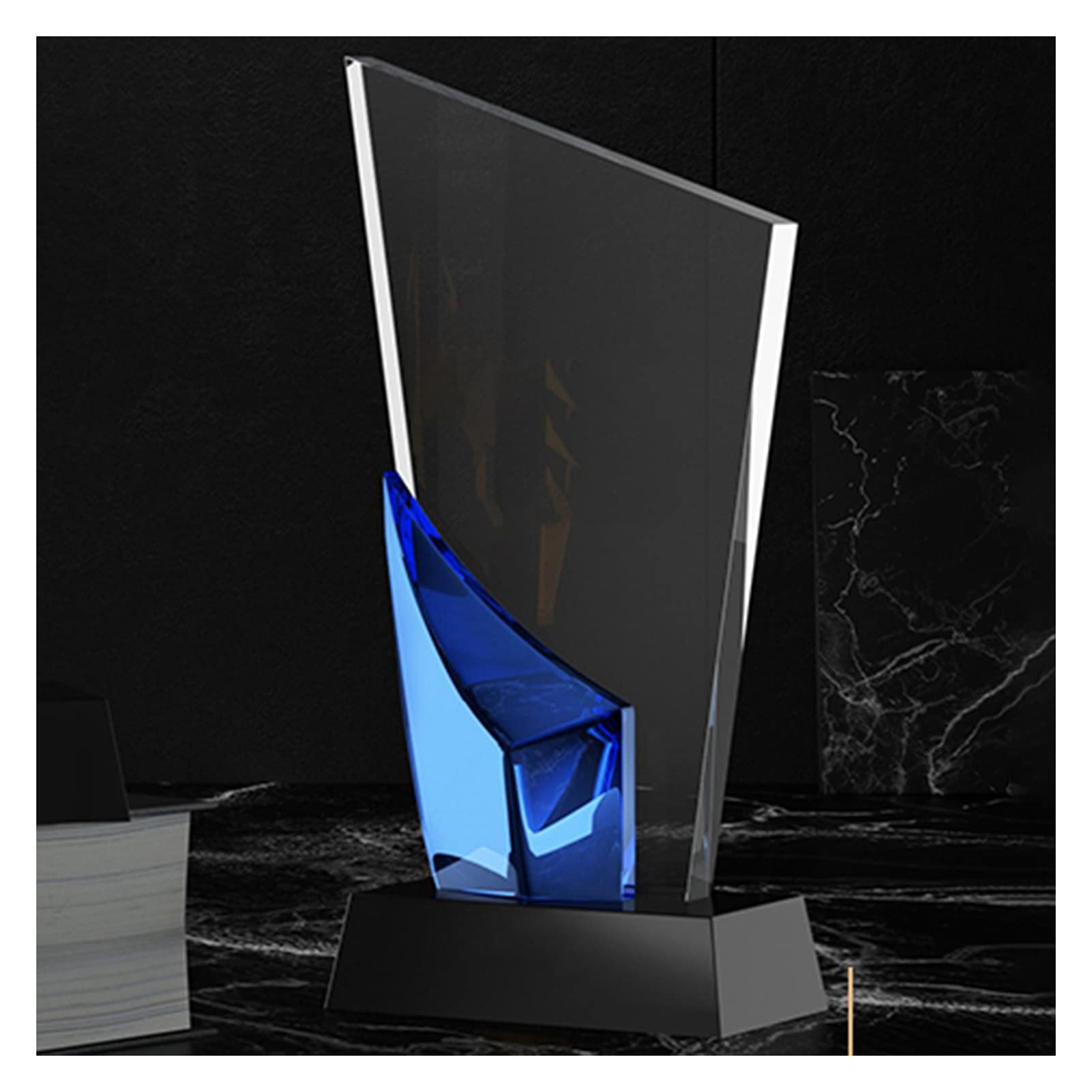 Glass Crystal Award Trophy,Gold Trophies, Personalized Achievement Trophy With Presentation Case & Free Engraving For Competition Parties (Color : Blue, Size : 11.5x25cm)
