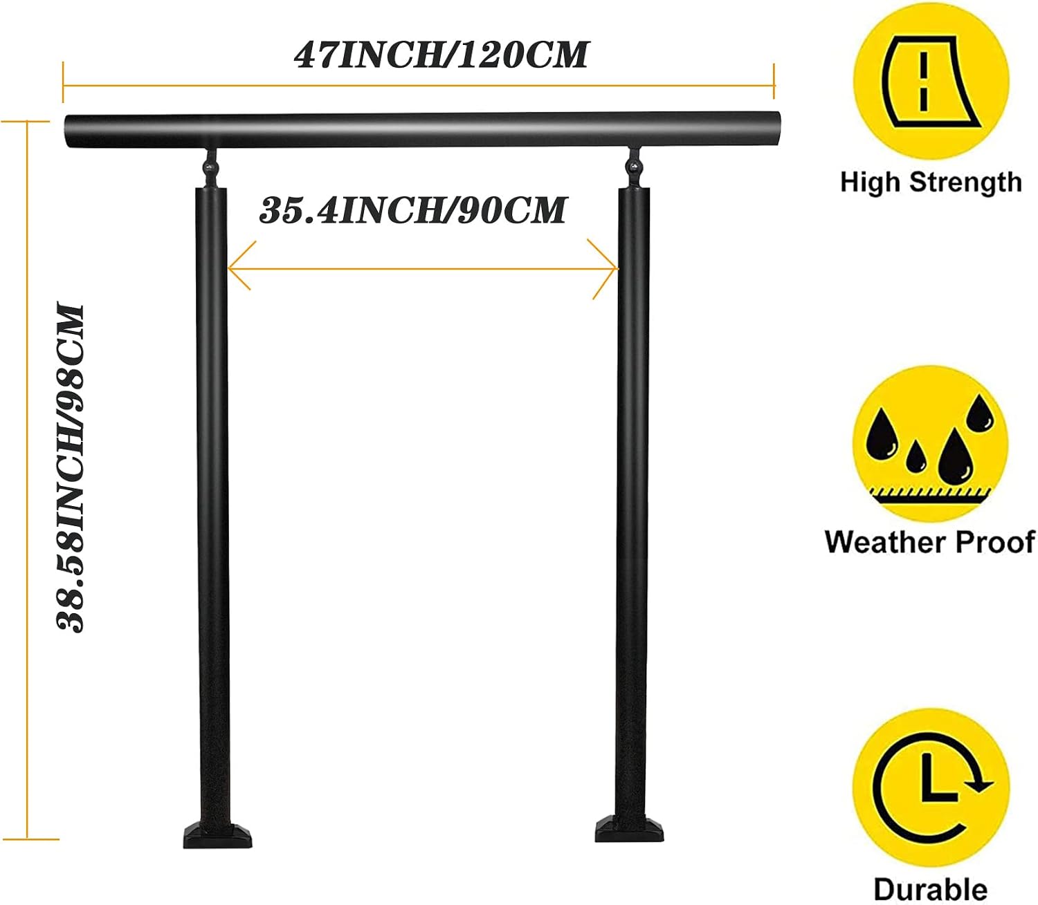 Loyesm Classic Traditional Handrails for Indoor and Outdoor Steps,Wrought Iron Outdoor Stair Railing Fits for 1 or 4 Step,Adjustable Angle Metal Stair Handrail (4 Steps)