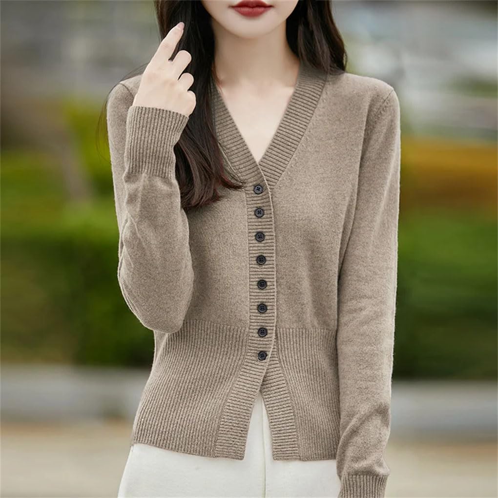 Cardigan da donna con scollo a V lavorato a maglia tinta unita monopetto semplice maglione morbido all-match