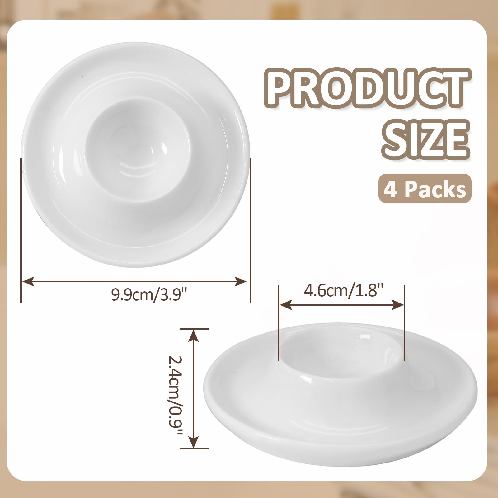 Lot de 4 coquetiers en céramique blanche dure pour restaurant, cuisine et fêtes pour petit déjeuner, servir et repas (cercle)
