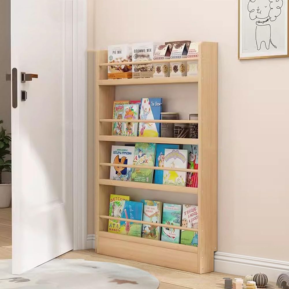 Aeovot Behind The Door Shelf, 24 inch Solid Wood Bookcase 2-6 Tier Thin Bookshelf for Narrow Spaces, Modern Vertical Bookshelf Floor Mount for Kids