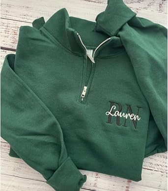 Personalized Nurse Quarter Zip Sweatshirt, Custom Embroidered RN for Registered Nurse. RN Sweatshirts for Women
