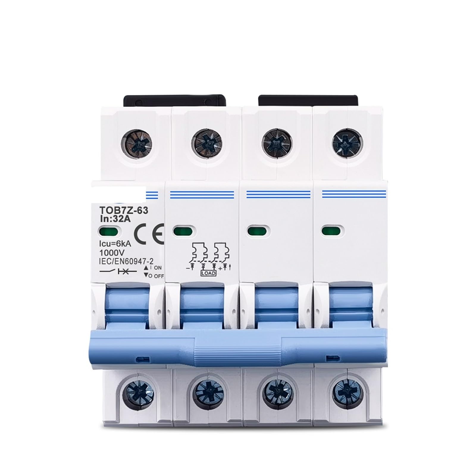 Mini disyuntor de corriente directa 4P DC MCB 1000V interruptor magnetotérmico fotovoltaico 63A 7