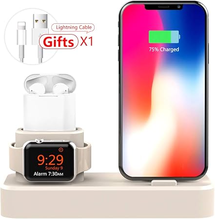AOJUE - Supporto di ricarica 3 in 1 in silicone per Apple Watch/iPhone e  AirPods, per Apple iWatch Serie/AirPods/iPhone Xs/XS Max/XR/X/8/7/6 Plus/5  (001-US-White : Amazon.it: Elettronica
