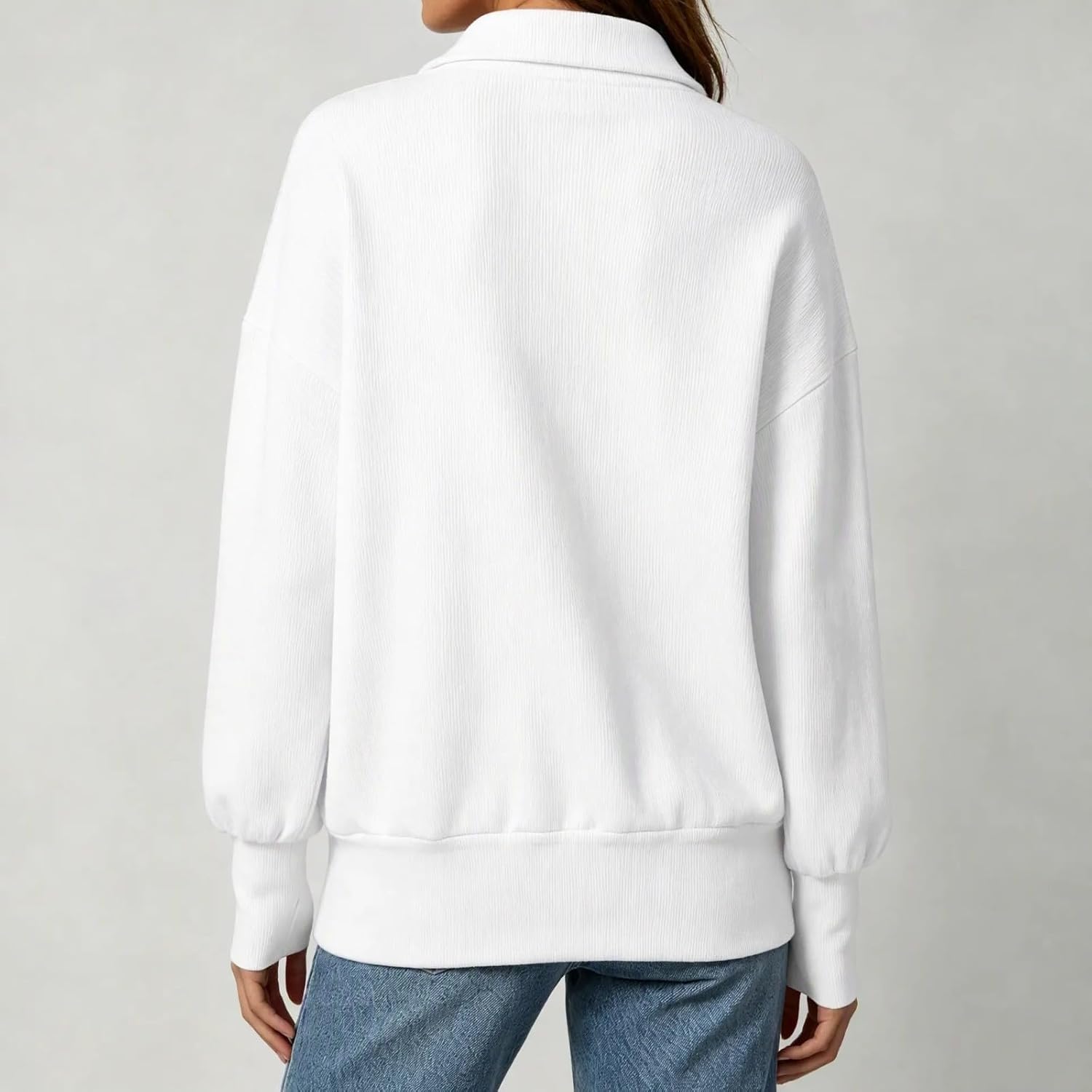 Women's Ribbed Jacket Collared Zip Up Front Casual Sweatshirt Coat