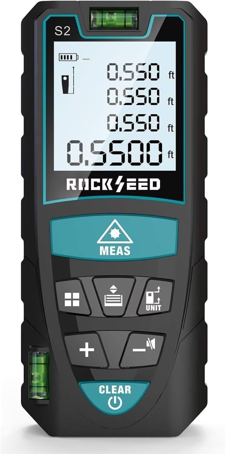 Laser Measure,Mileseey Digital Laser Distance Meter with 2 Bubble Levels,M/In/Ft Unit switching Backlit LCD and Pythagorean Mode, Measure Distance, Area and Volume