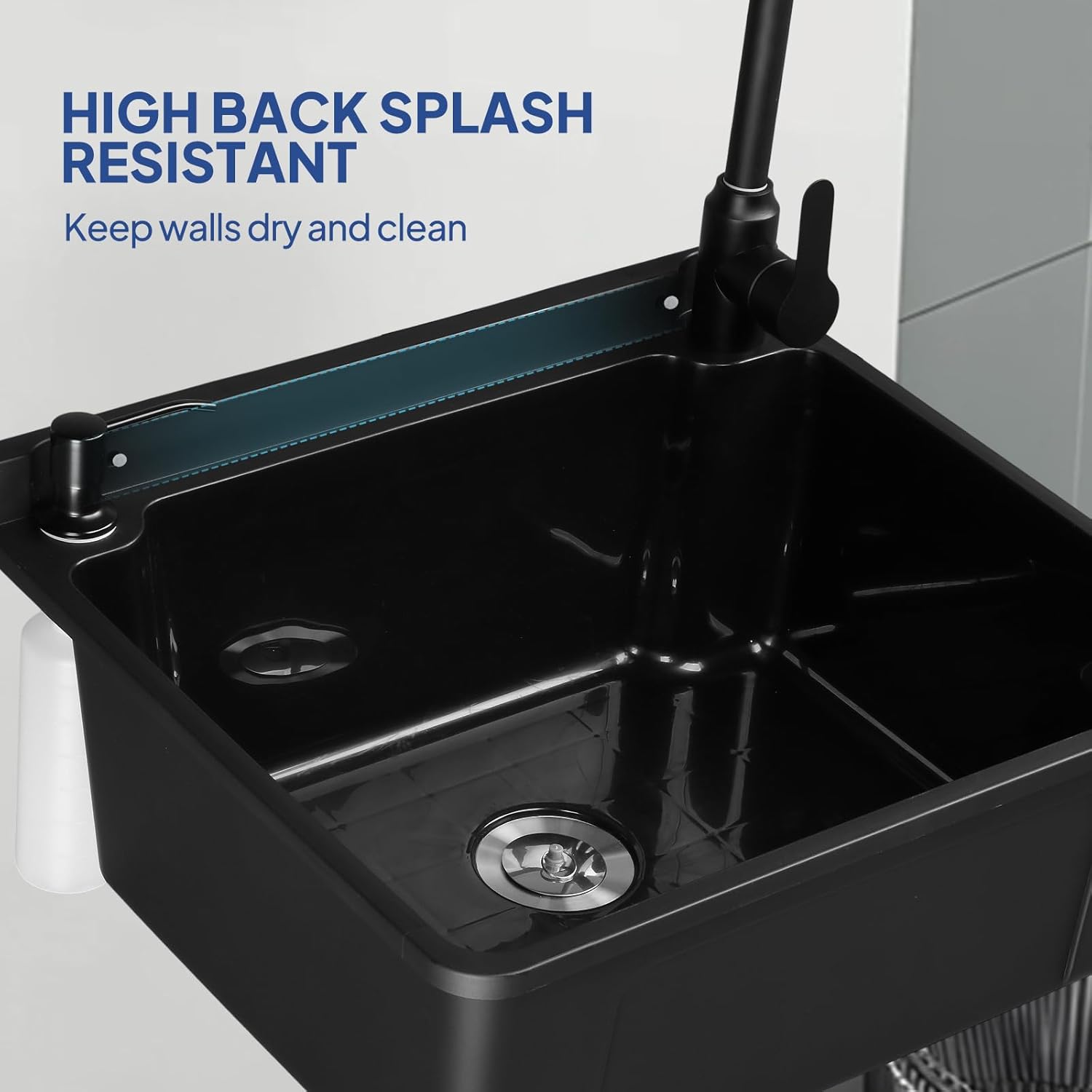 ROVSUN 9-Gallons Plastic Wall-Mounted Utility Sink, Wall-Mounted Utility Tub with Wall Bracket, Hot&Cold Faucet, Drain Plug, Perfect for Basement, Laundry Room, Garage or Shop and More, Black