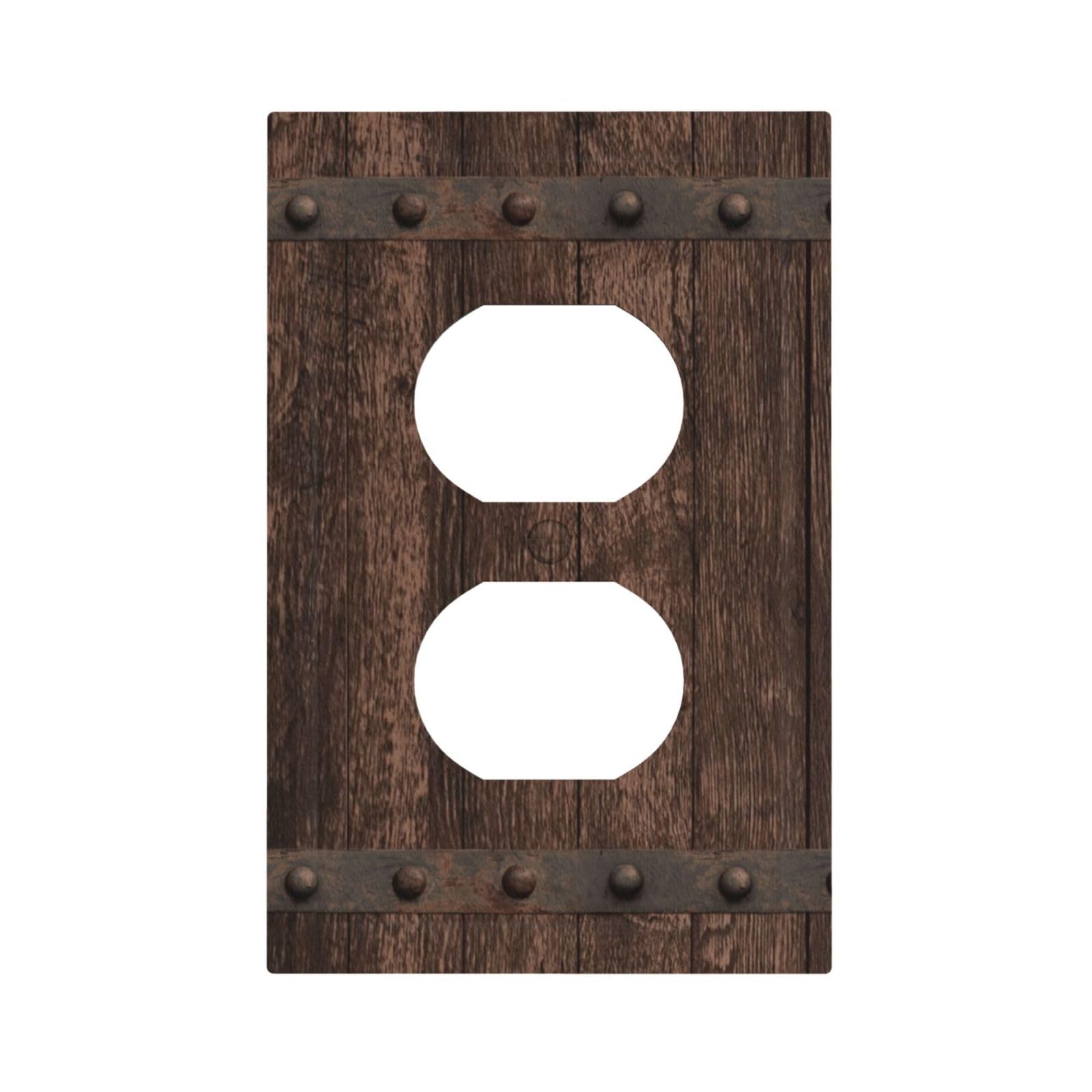 Decorative Outlet Covers Witch Rustic Dark Wood Medieval Style Wooden Design 1 Gang Duplex Decorative Wall Plate Single Light Switch Plate Covers Cabin Home Decor